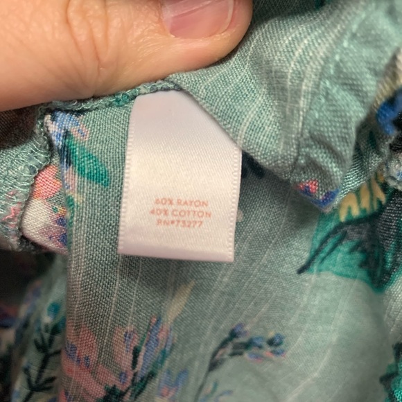 LC Lauren Conrad green floral long sleeve shirt buttons womens size L Large EUC - Picture 6 of 12